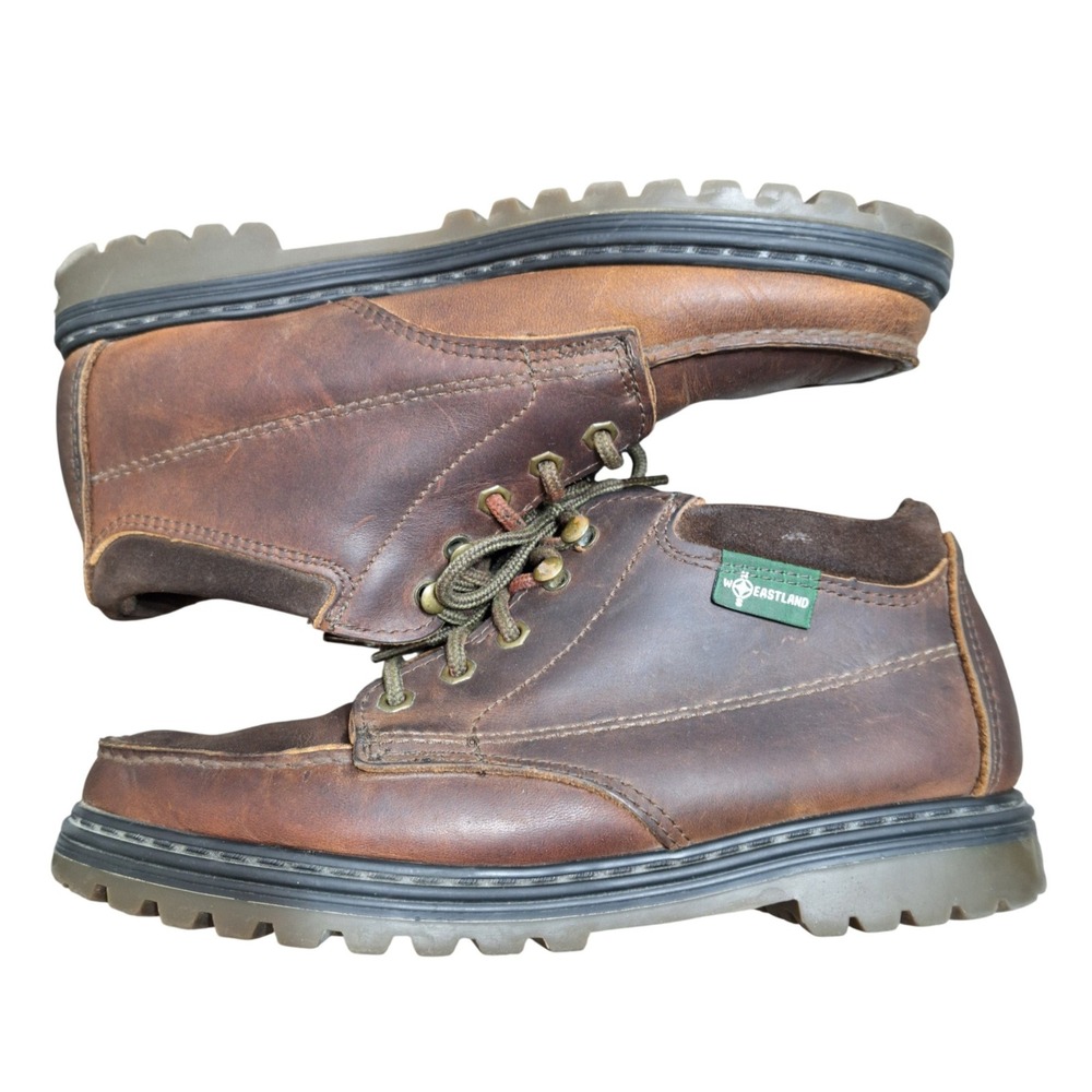 Eastland Women's 9.5 M Vintage Brown Leather Moc Toe Boots Lug Sole Lace Up 90s